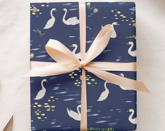 Illustrated Swans Wrapping Paper, All Occasion Gift Wrap, Luxury Gift Sheets, Presents for Bird Lover