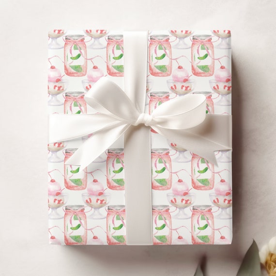 Watercolor Pickles and Ice Cream Gift Wrap, Baby Shower Wrapping Paper, Gift for Expectant Parent