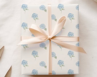 Blue Hydrangea Wrapping Paper, Watercolor Flower Gift Wrap, Floral Matte Gift Sheets for Mother's Day, Wedding, Baby Shower, Birthday Party