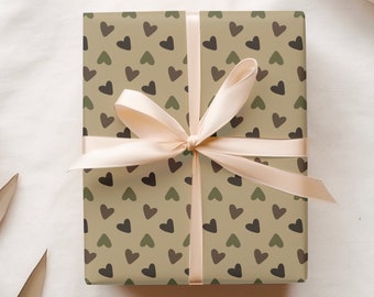 Camo Hearts Wrapping Paper, Camouflage Gift Wrap, Luxury Gift Sheets for Camo Themed Baby Shower or Birthday Party, Mom Hunter Present