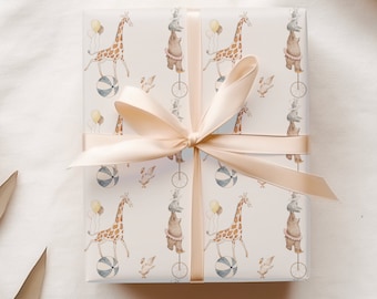 Illustrated Circus Animal Wrapping Paper for Children