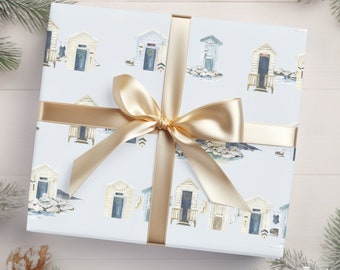 Tiny Beach House, Wrapping Paper, Coastal Christmas Gift Wrap, Holiday Wrapping, Beach House Decor