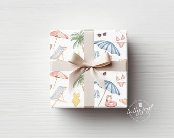 Retro Beach Wrapping Paper, Poolside Gift Wrap, Cute Wrapping Paper, Gift for Beach Lover