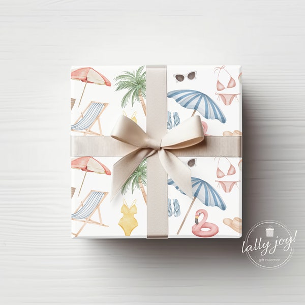 Retro Beach Wrapping Paper, Poolside Gift Wrap, Cute Wrapping Paper, Gift for Beach Lover