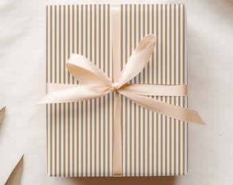 Brown Oxford Stripe Gift Wrap, Thin Striped Wrapping Paper, Preppy Wrapping, All Occasion Gifts, Brown and White Paper