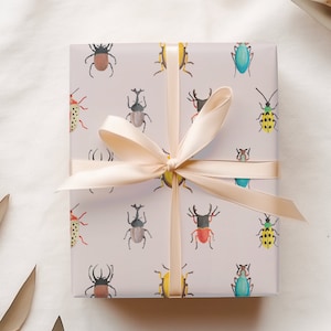 Beetle Wrapping Paper, Insect and Bugs Gift Wrap, Illustrated Wrap, Future Entomologist Gifts, Outdoor Boys Birthday Party