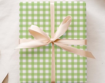 Green Gingham Gift Wrap, Rustic Cottagecore Wrapping Paper