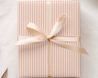 Peach and White Oxford Stripe Gift Wrap, Classic Wrapping Paper, Quality Gift Sheets for All Occasions {Holiday, Wedding, Baby Shower}