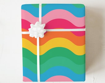 Colorful Wrapping Paper, Rainbow Gift Wrap, Wavy Lines Gift Sheets, Fun Present Ideas, Cute Packaging