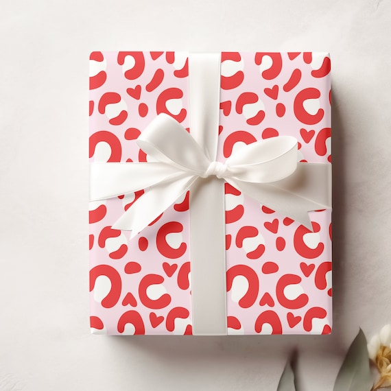 Leopard Print Wrapping, Valentine Gift Wrap, Valentine's Day Gift for Her, Fun Wrapping Paper