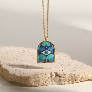 Blue Evil Eye 18k Gold Pendant Necklace, Protection Talisman Jewelry, Gift for Her, Positive Vibes, Christmas Gift, Minimalist Necklace.