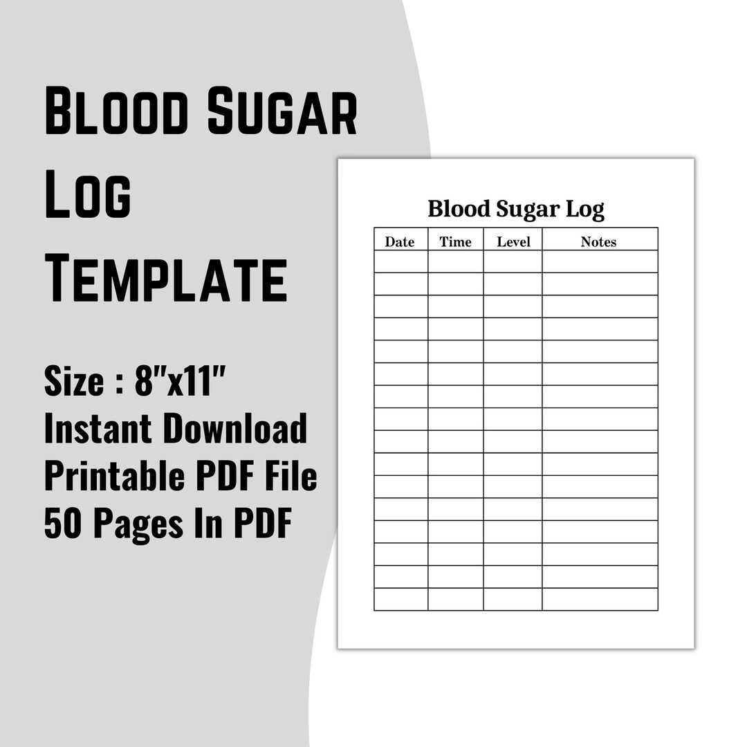 Printable Blood Sugar Log Book Minimalist Glucose Log Book Etsy