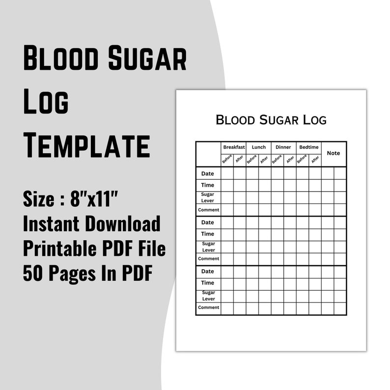Printable Blood Sugar Log Book Glucose Log Book Journal Etsy