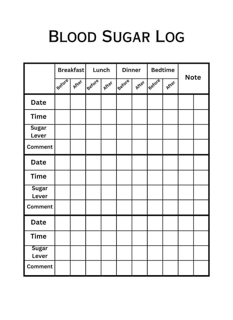 Printable Blood Sugar Log Book Glucose Log Book Journal Etsy