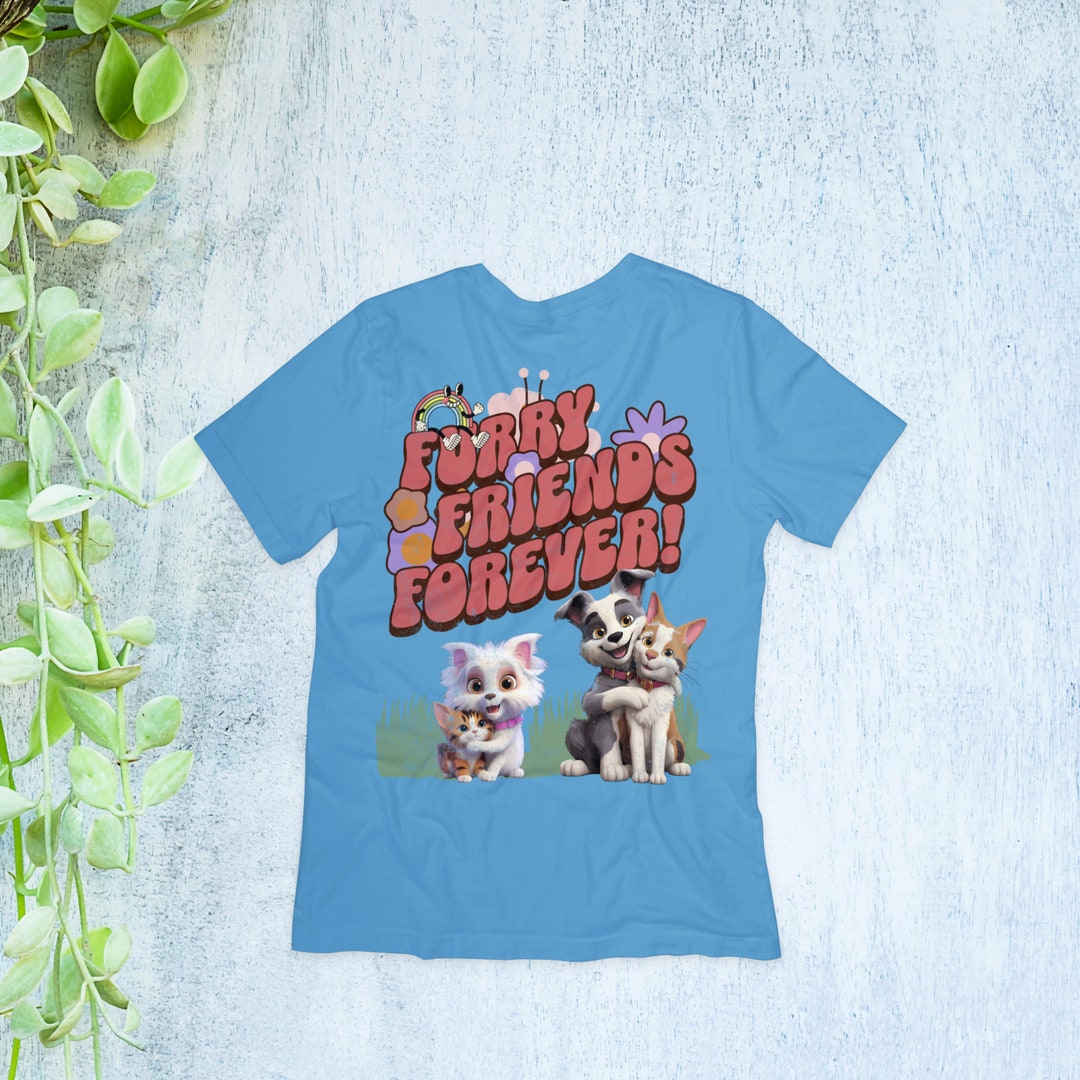 Furry Friends Forever Tshirt, Dogs & Cats Embracing, Grunge Style Tee