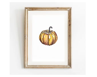 Impresión de calabaza en acuarela: Decoración otoñal para Acción de Gracias (Descarga digital)