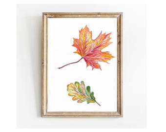 Dibujo a lápiz de hojas de otoño: Arte mural otoñal (Descarga digital)