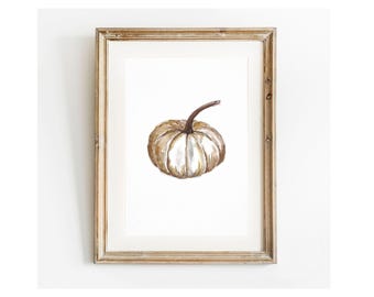 Impresión de calabaza en acuarela: Decoración otoñal neutra (descarga digital)