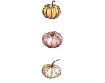 Impresión de calabaza en acuarela: Decoración otoñal para Acción de Gracias (Descarga digital)