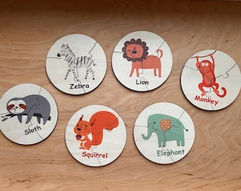 Wooden Montessori Vegetable Animals Puzzle, Homeschool Toddler Kids safari animals activity