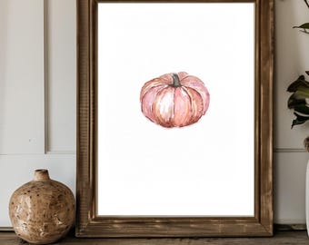 Impresión de calabaza en acuarela: Decoración otoñal para Acción de Gracias (Descarga digital)