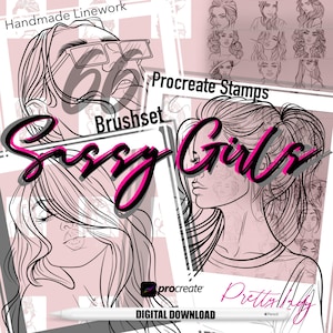 66 Procreate Sassy Girls Brushset | Pretty Woman Girls | Procreate Stamps | Handmade Linework | Fantasy Anime Stencils | Coloring