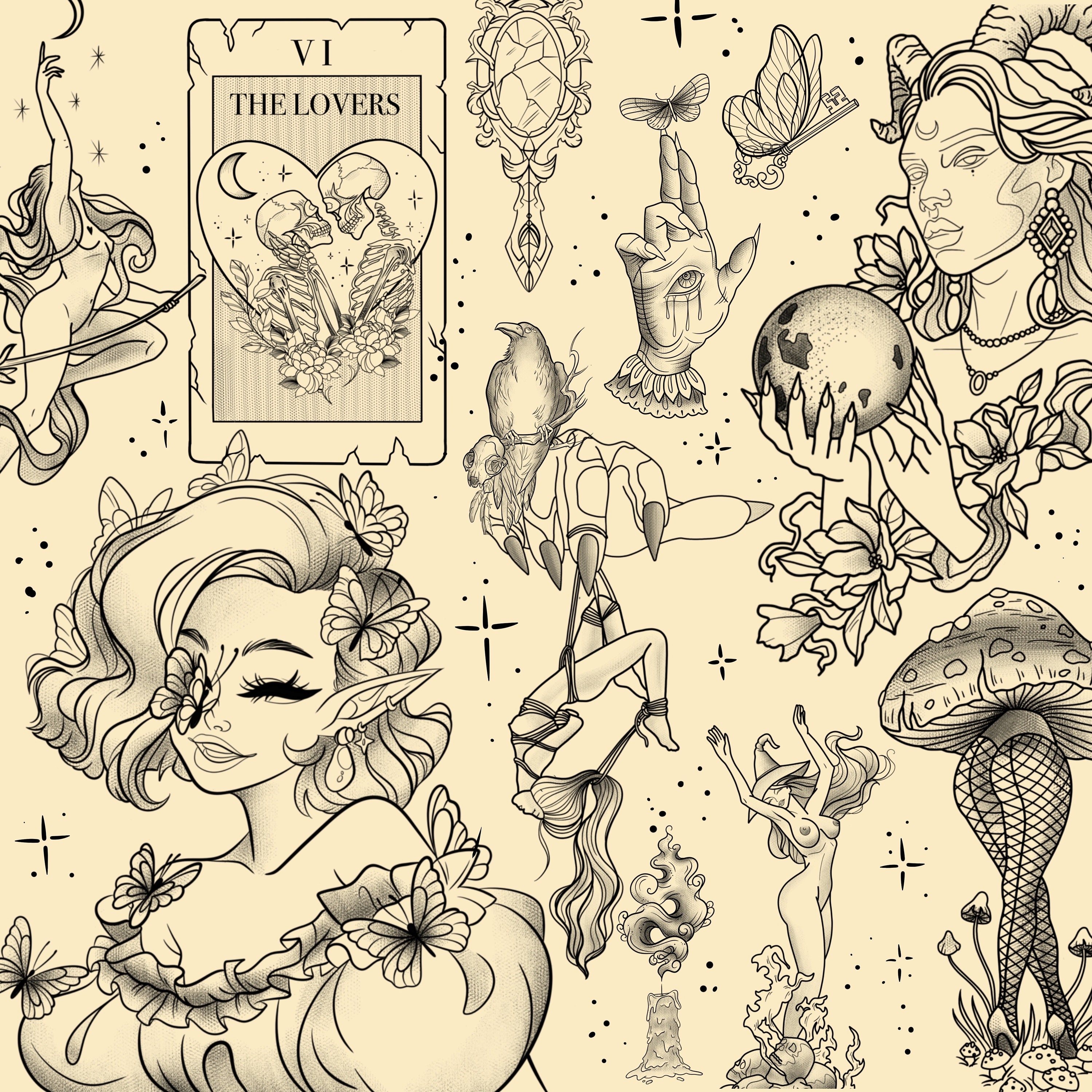 50 Witchy Procreate Stamps | Tattoo Stencils | Witch Brushset | Tarot ...