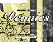 Procreate Peonies Stamps Brushset: Floral Tattoo Stencils (Digital Download)