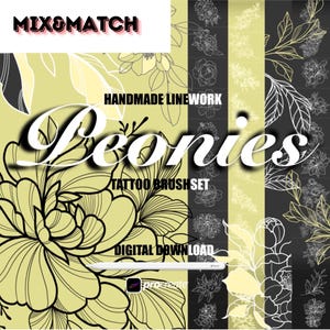 60 Procreate Peonies Stamps Brushset |Floral Tattoo Stencils | Peonies Tattoo | Procreate Brushes | Peony Brushes |Flower Stencils MIX&MATCH