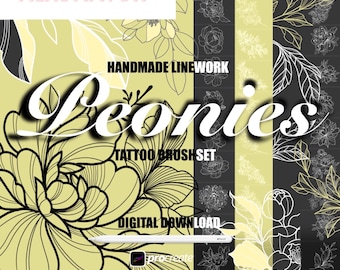 Procreate Peonies Stamps Brushset: Floral Tattoo Stencils (Digital Download)