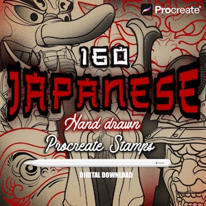 160 Procreate Japanese Stamps | Tattoo Stencils | Kio Fish | Japan Traditional | Japan Wall art Clip Art | Daruma | Geisha | Tiger | Samurai