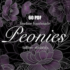 60 Printable PDF Peonies Tattoo Stencils | Floral Tattoo Stencils | Peonies Tattoo | Peony Brushes | Flower Tattoo