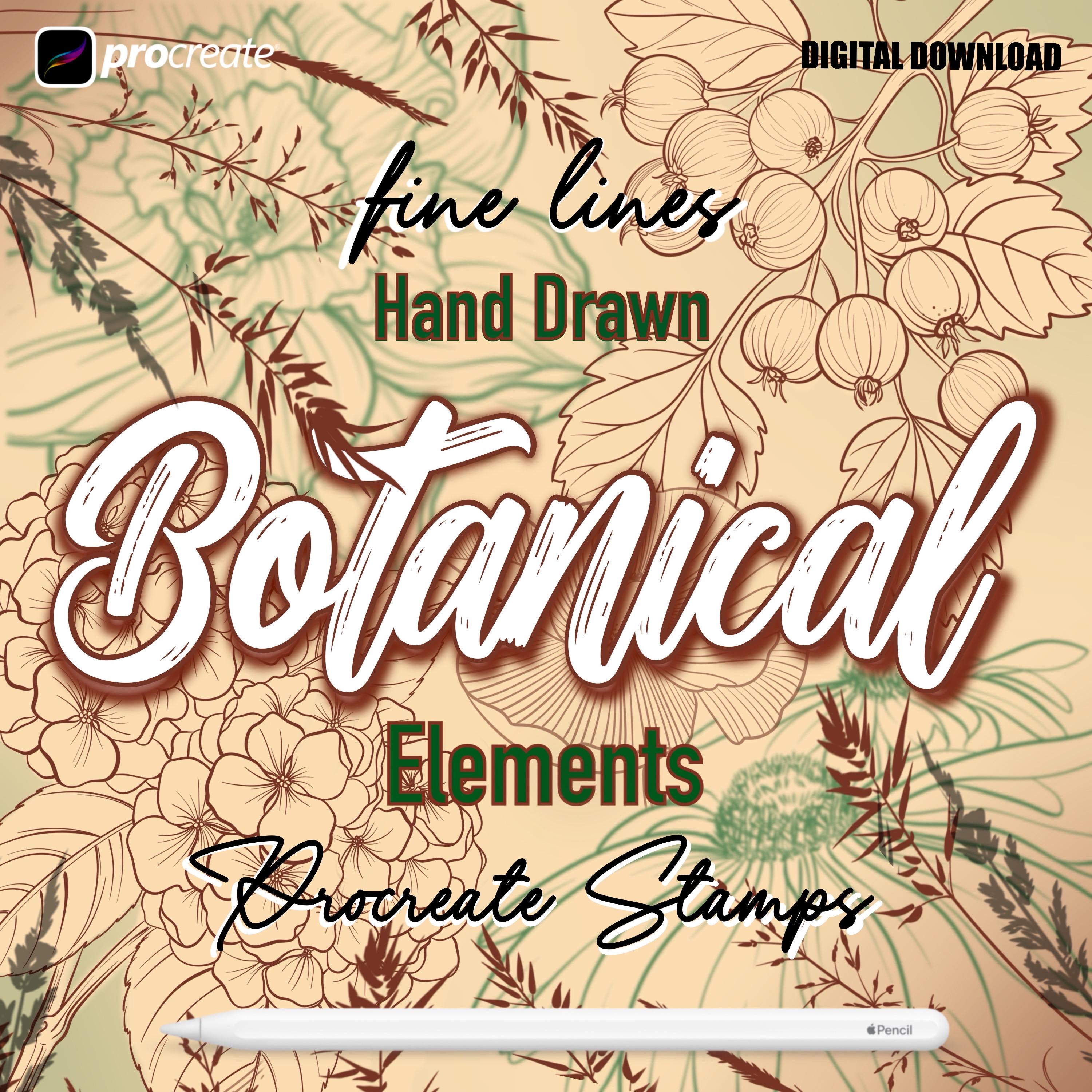 100 Procreate Botanical Stamps | Tattoo Stencils | Floral Prints ...