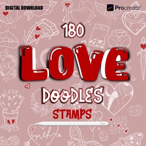 180 Procreate Love-doodles Valentijnsdagontwerpen Brushset-stempels | Stencils Love Hearts Flash Tattoos | Tattoo ideeën stempels | Liefdesstempels