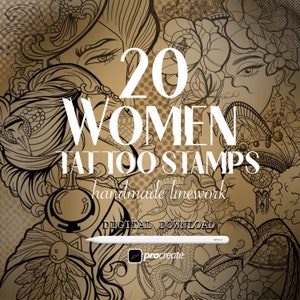 20 Procreate Women Tattoo | Female Tattoo | Women Portrait Stamps | Tattoo Stencils | Procreate Stamps | Tattoo Brushset | Hand Linework