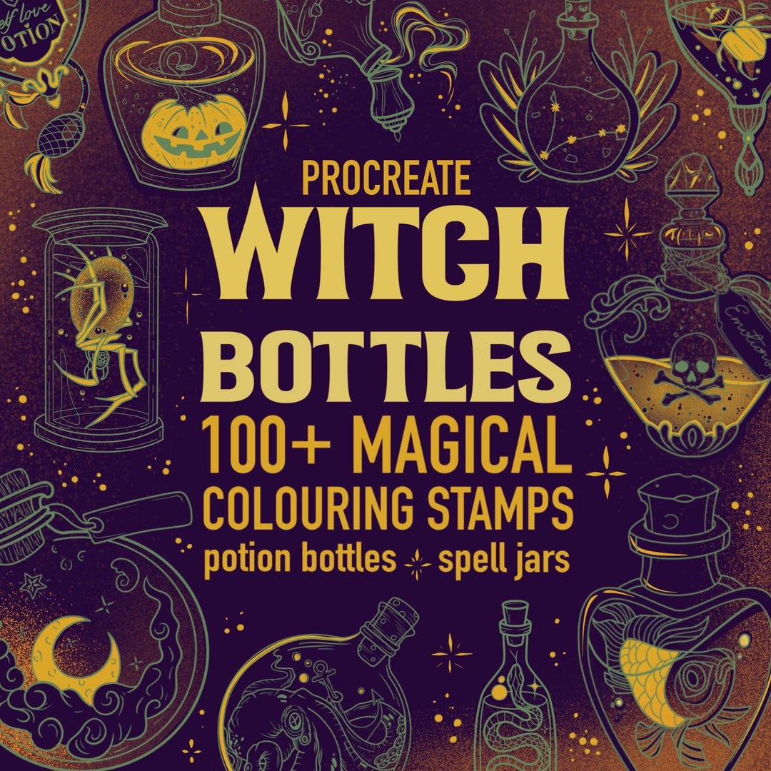 Procreate Witch Bottle Brushes | 100+ Potion & Spell Jar Coloring ...