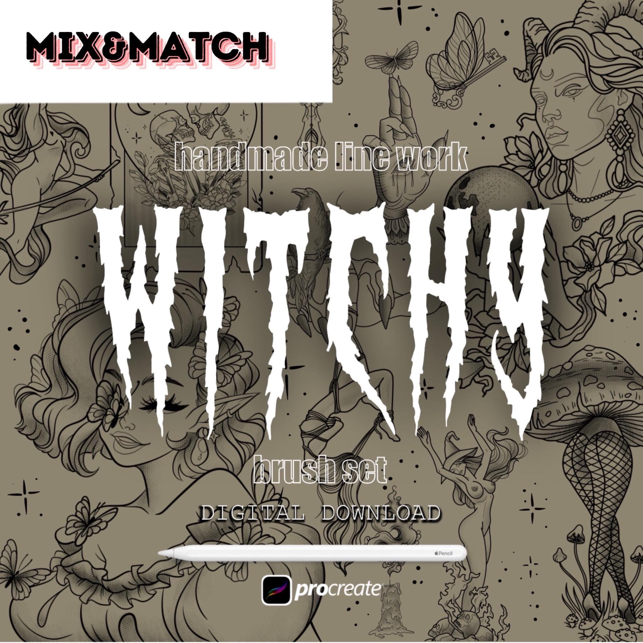 50 Witchy Procreate Stamps | Tattoo Stencils | Witch Brushset | Tarot ...