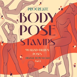 Sellos de poses corporales para Procreate / 90 pinceles de figuras dibujadas a mano / Plantillas de tatuajes y poses de referencia corporal (Parte 1) / Conjunto de pinceles para Procreate