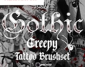 110 Gothic Creepy Procreate Brushset | Horror Tattoo Stamps | Procreate Stamps | Tattoo Template | Creepy Tattoo | Gothic Tattoo Stamp