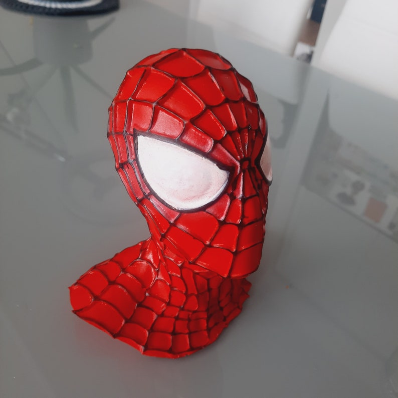 Spiderman-figur | 3D-tryckt staty handmålad | Spiderman-byst bild 6
