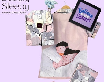 Luxury Cotton Blend SLEEPY GIRL Pajama Set, Trendy Nightwear, Unique gift for her, Printed sleepwear for women by AJMANI
