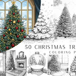 50 Christmas Tree Coloring Pages - Adult And Kids Coloring Book, Christmas Coloring Sheets, Instant Download, Printable PDF File.