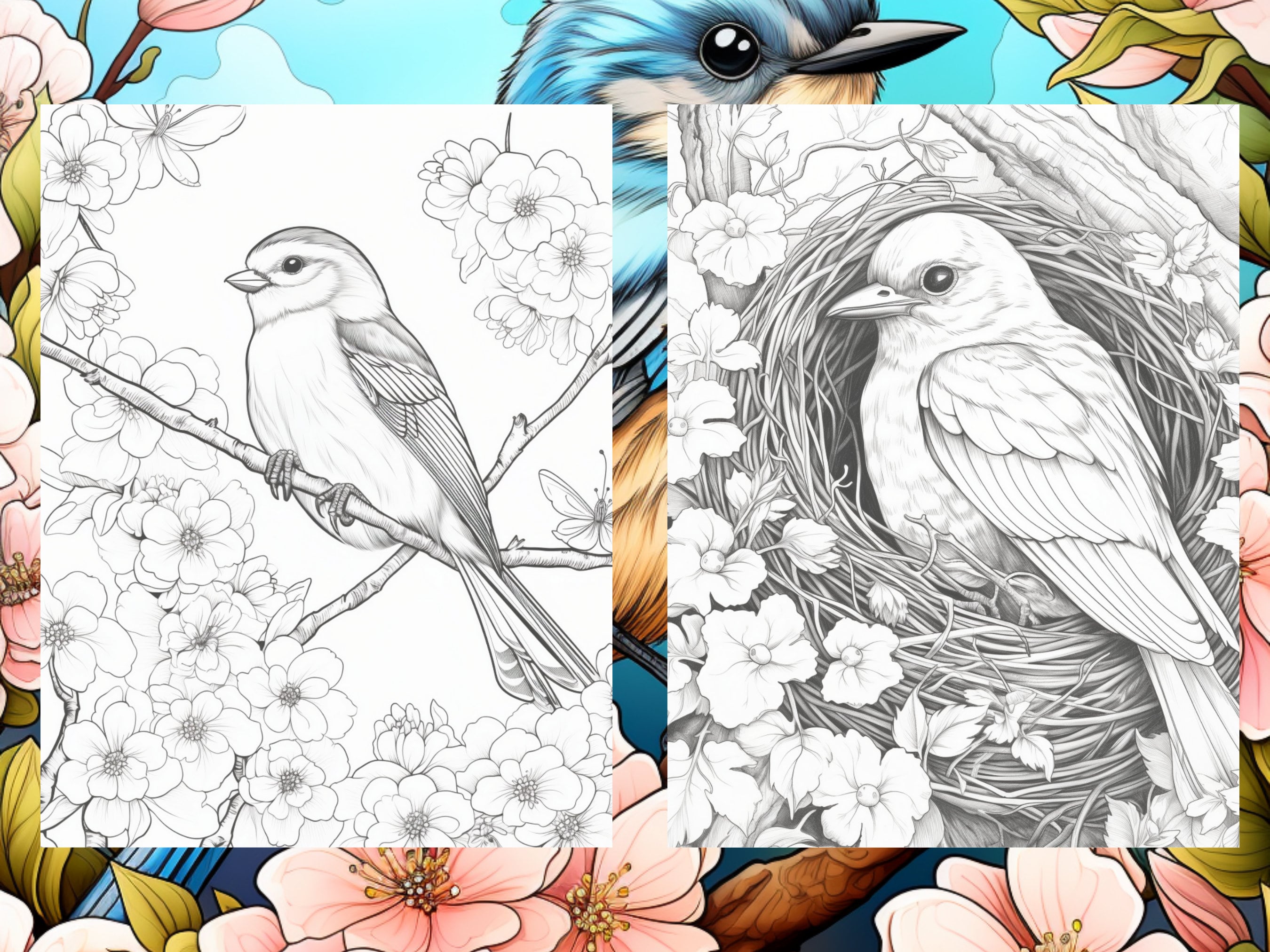 25 Cute Bird Coloring Pages - Adults and Kids Coloring Book, Digital ...