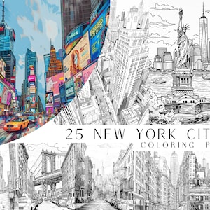25 New York City Coloring Pages - Adult And Kids Coloring Book, Realism Coloring Sheets, Instant Download, Printable PDF File.