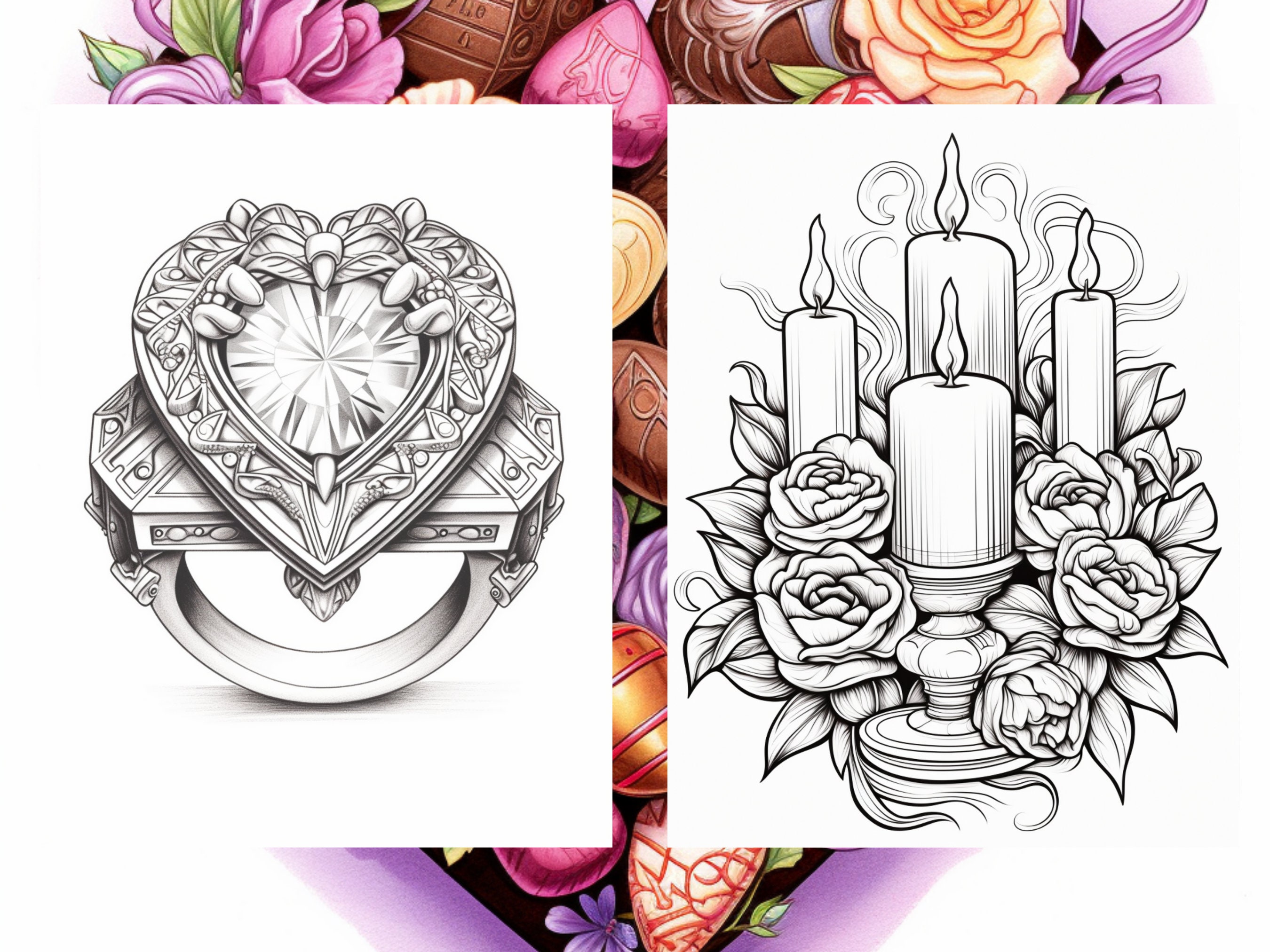 25 Valentines Day Coloring Pages - Adults Coloring Book, Greyscale ...
