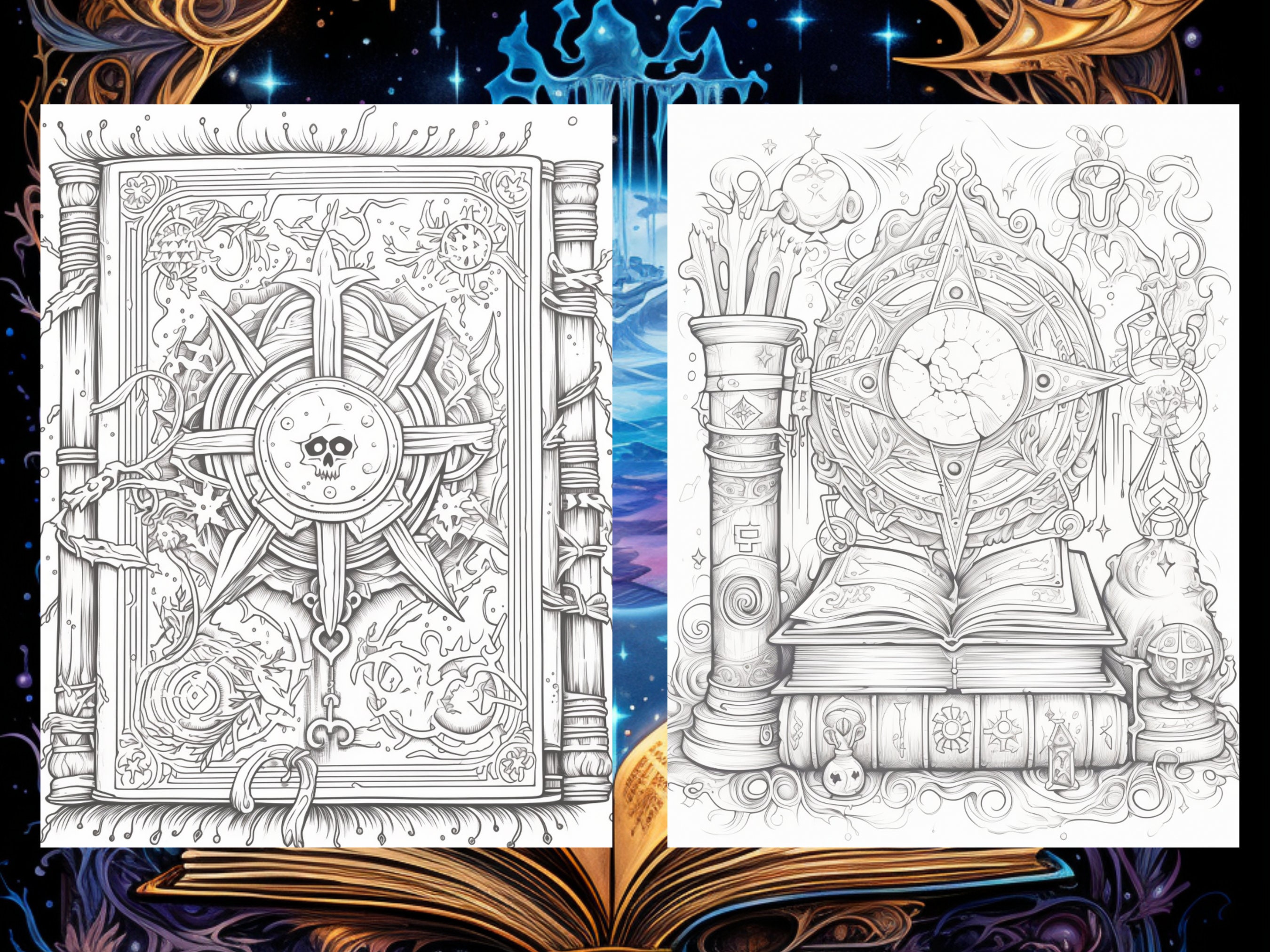 50 Magical Spellbook Coloring Pages - Adult and Kids Coloring Book ...