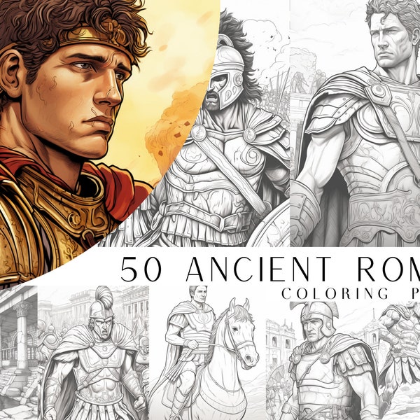 50 oude Rome kleurplaten - kleurboek voor volwassenen en kinderen, geschiedenis kleurplaten, direct downloaden, afdrukbaar PDF-bestand.