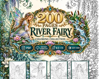 200 River Fairy Coloring Pages | Fantasy Fairy Coloring Book | Printable PDF