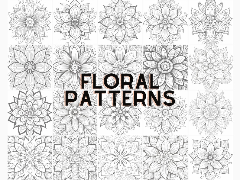 May include: A set of 20 black and white floral patterns. The patterns are intricate and detailed, and they would be perfect for use in a variety of projects, such as scrapbooking, card making, or fabric design.