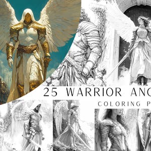 25 Warrior Angel Coloring Pages - Adult And Kids Coloring Book, Digital Coloring Sheets, Instant Download, Printable PDF File.